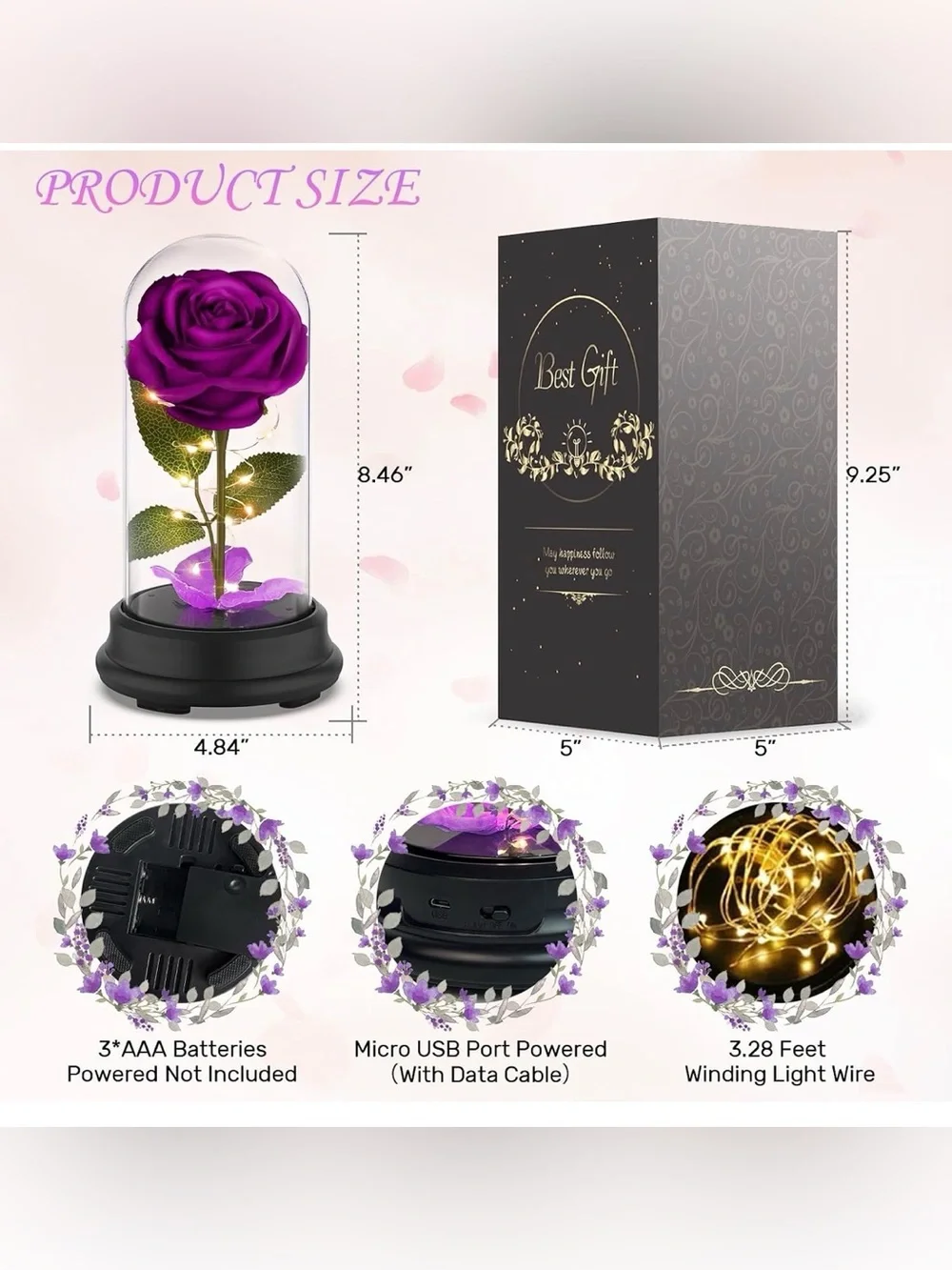 🎉Best Gift Purple LED Preserved Rose Dome by